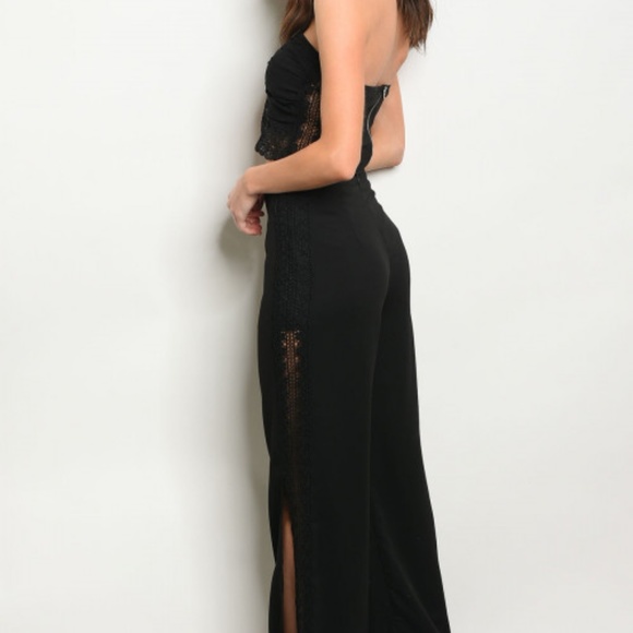 Aaliyah Black Crocheted Crop Top and Pants Set - Picture 2 of 2